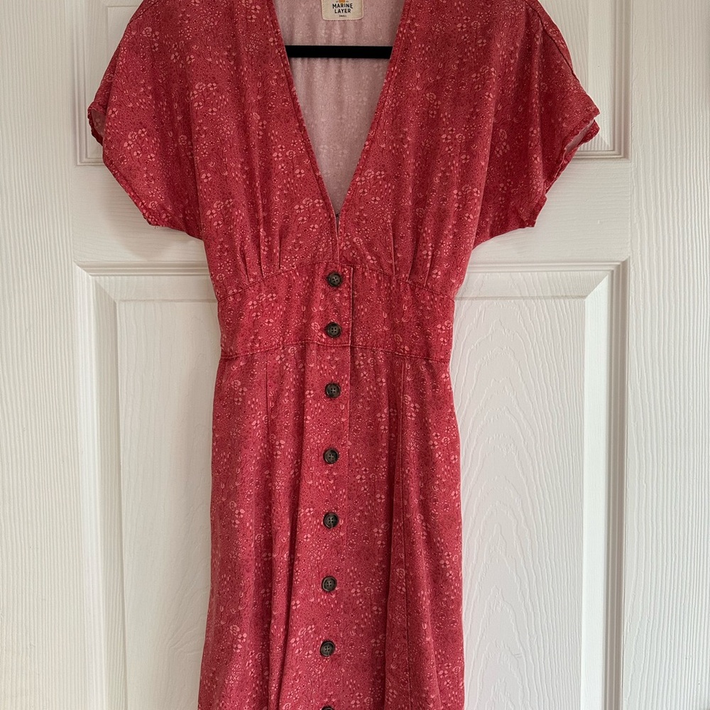 Floral Red Button-Down Dress